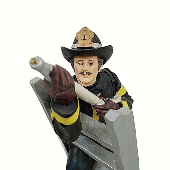 Vintage Our Designs Fireman Figurine Firefighter on Ladder with Hose Resin 12" - Picture 3 of 6